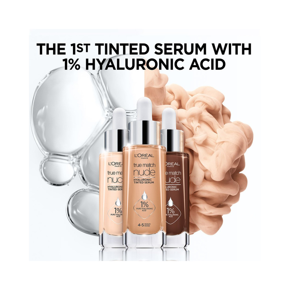 Nude Hyaluronic Tinted Serum Foundation with 1% Hyaluronic Acid, Lightweight Coverage For Dry Skin