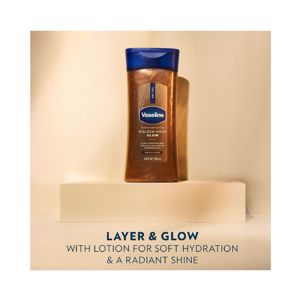Vaseline Glazed and Glisten Golden Hour Body Gel Oil Glow Vanilla Cocoa Shimmeri