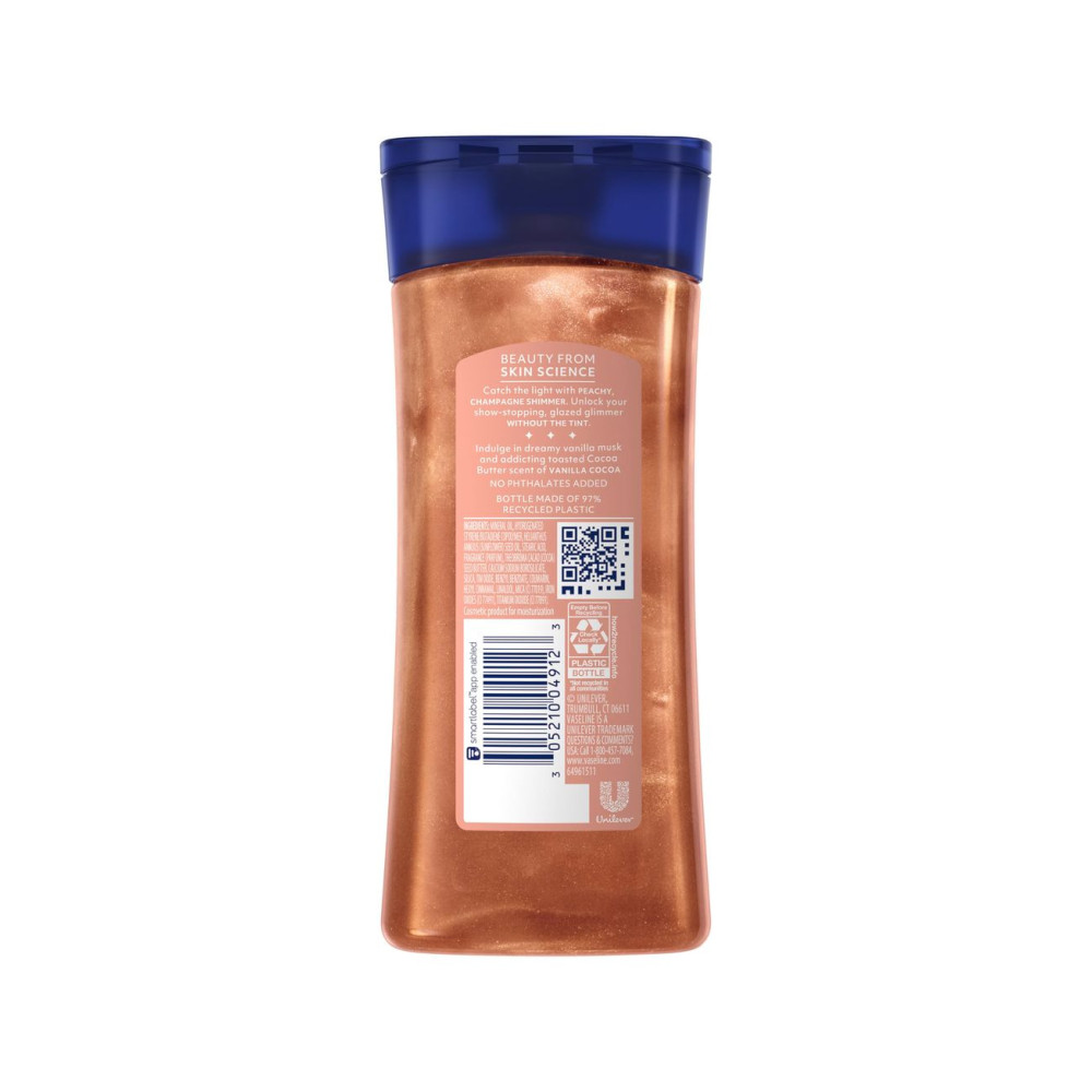 Vaseline Glazed and Glisten Sunlit Glow Body Gel Oil Vanilla Cocoa Shimmering with Ultra Hydrating Lipids and 100% Pure Cocoa Butter, 6.8 Oz