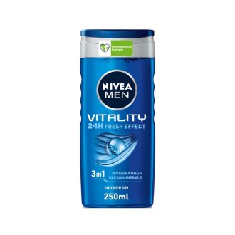 NIVEA MEN 3in1 Shower Gel Body Wash, Vitality Fresh Masculine Scent, 250ml