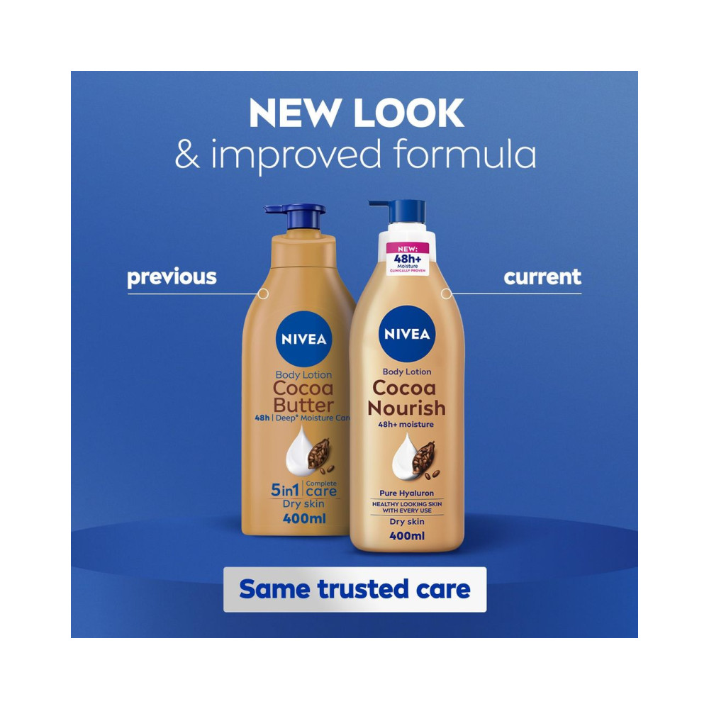 NIVEA Body Lotion for Dry Skin, Cocoa Butter, 5in1 Complete Care, 48H Deep Moisture, 400ml
