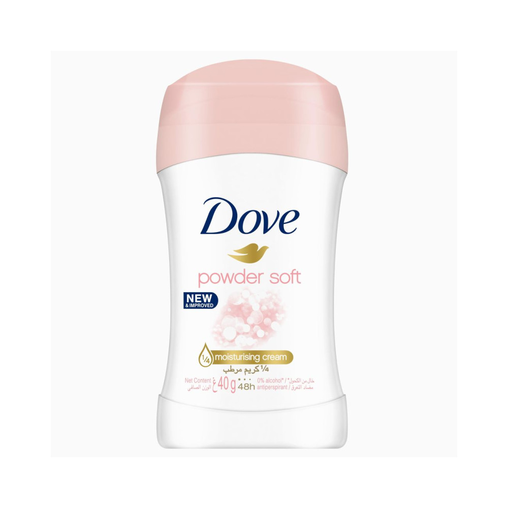 Dove Antiperspirant Deodorant Stick, for 48 hour protection, Powder Soft, alcohol free with ¼ moisturising cream, 40g