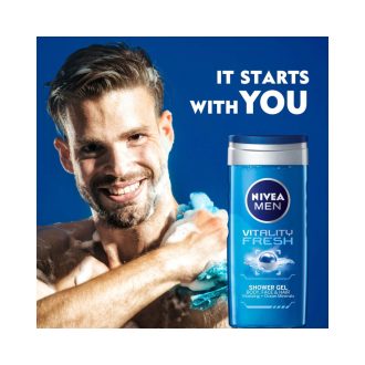 NIVEA MEN 3in1 Shower Gel Body Wash, Vitality Fresh Masculine Scent, 250ml