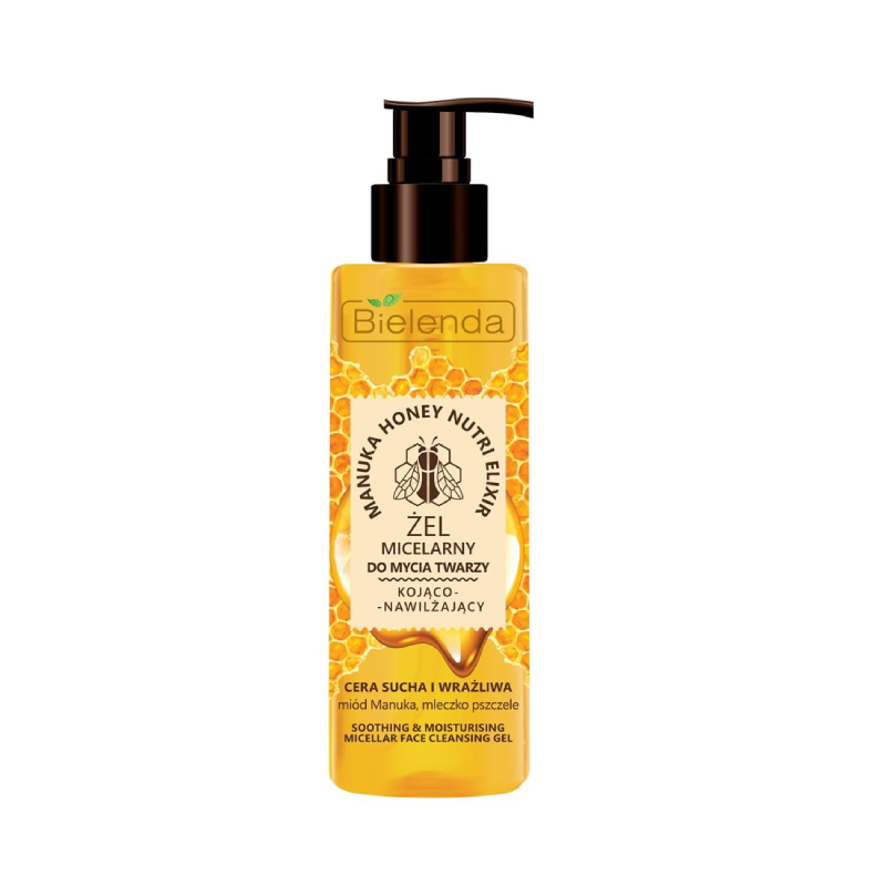 Bielenda Manuka Honey Nutri Elixir Soothing and Moisturising Face Micellar Cleansing Gel for Dry and Sensitive Skin 200g