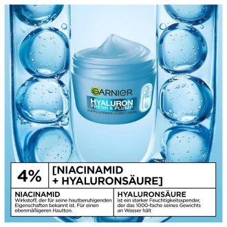 Garnier SkinActive Hyaluron Fresh & Plump Cream, 48H Oil‑Free Hydration, 4% Hyaluronic Acid & Niacinamide, 85ml
