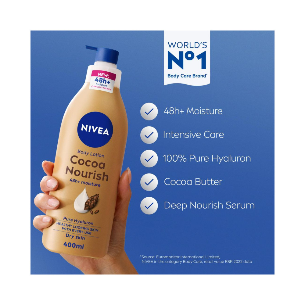 NIVEA Body Lotion for Dry Skin, Cocoa Butter, 5in1 Complete Care, 48H Deep Moisture, 400ml