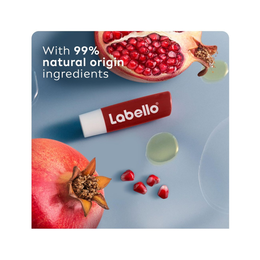 Labello Pomegranate Shine Lip Balm, 24H Melt In Moisture, with Shea Butter and Natural Oils Enriched with Vitamins, with Natural Ingredients, Mineral Oil Free, Vegan, 4.8g